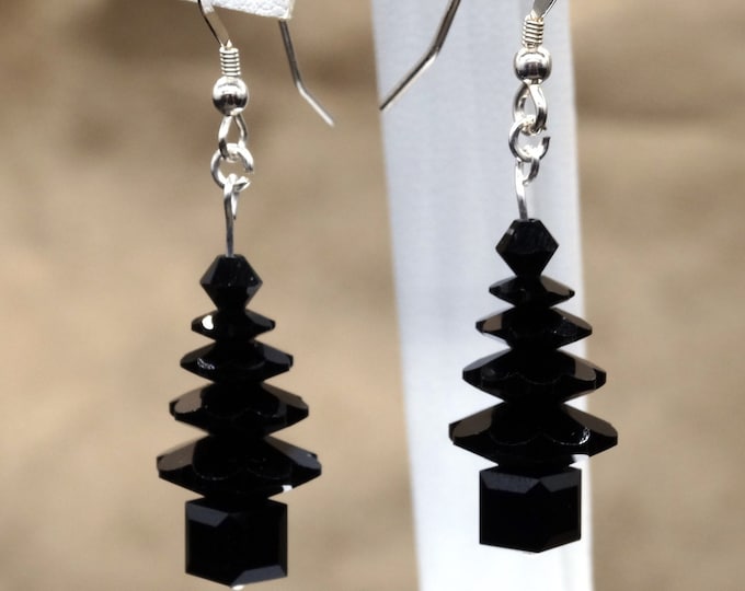 All Black Swarovski Crystal Holiday Tree Earrings