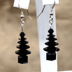 All Black Swarovski Crystal Holiday Tree Earrings