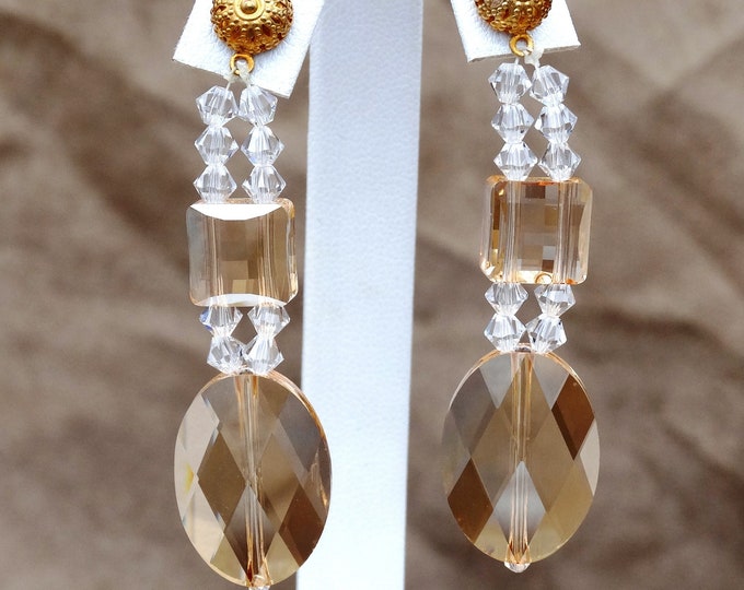 Golden Shadow Swarovski Crystal Double Dangle Earrings