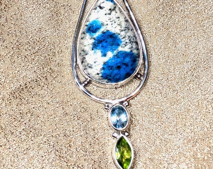 K2 stone with Sky Blue Topaz, Mozambique Garnet and Peridot and Sterling Silver Pendant