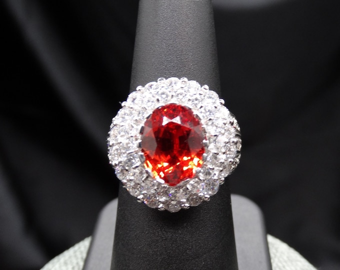 Padparadascha Sapphire with White Sapphire Accents