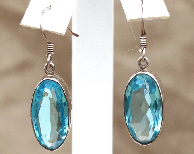 Natural Swiss Blue Topaz and Sterling Silver Dangles