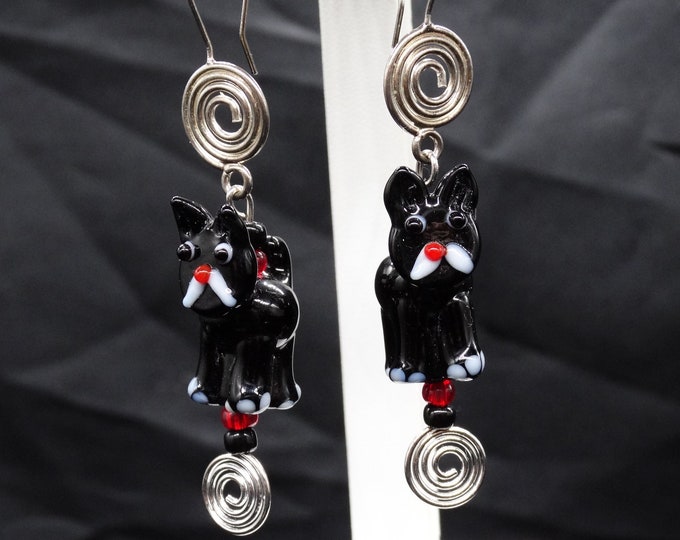 Black Cat with Swirls Earrings – Lampwork Glass