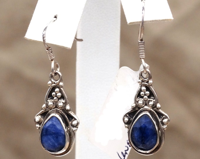 Natural Sri Lankan Sapphire and Sterling Silver Dangles