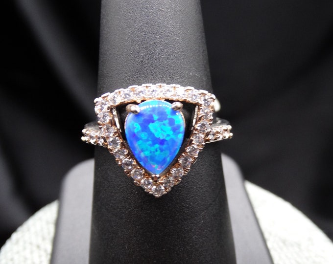 Blue Opal, Cubic Zirconia and Sterling Silver Cocktail Ring