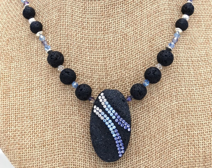 Lava Rock and Swarovski Crystal Necklace