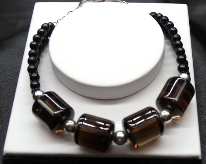 Smoky Quartz and Onyx Bracelet