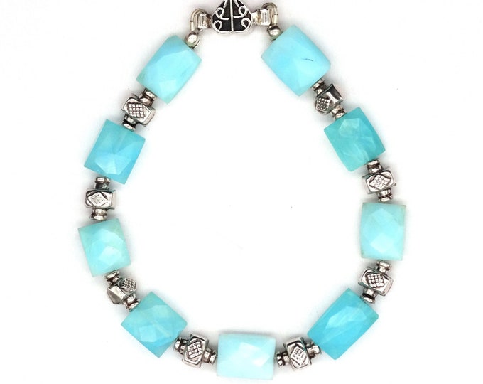 Natural Blue Opal and Sterling Silver Bracelet