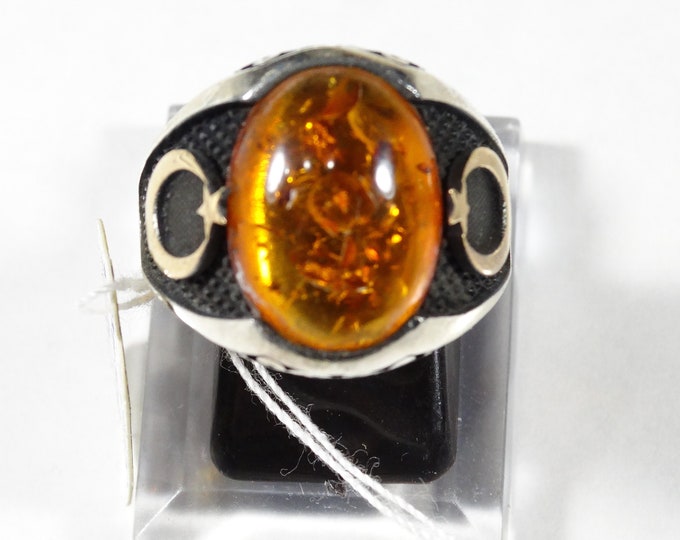 Baltic Amber and Sterling Silver Mens Ring