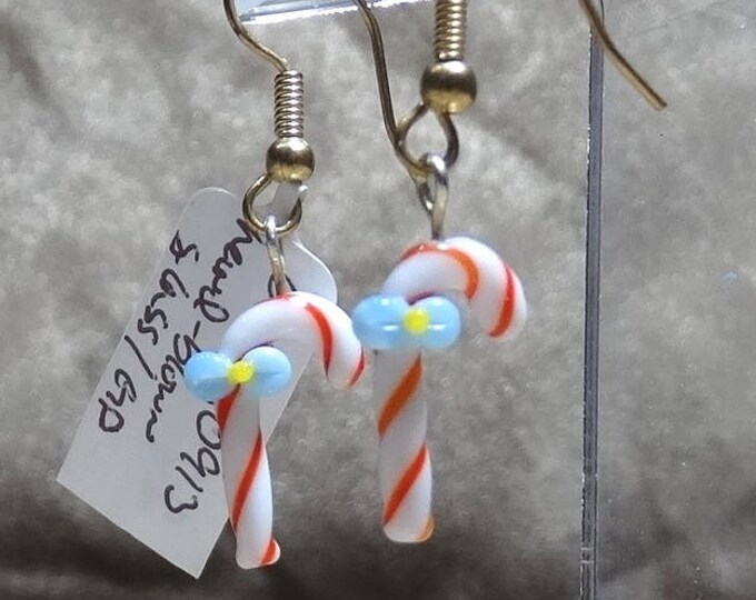 Candy Cane Hand-Blown Glass Earrings