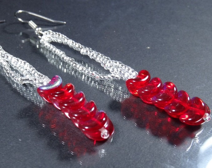 Silver and Red Waves Earrings