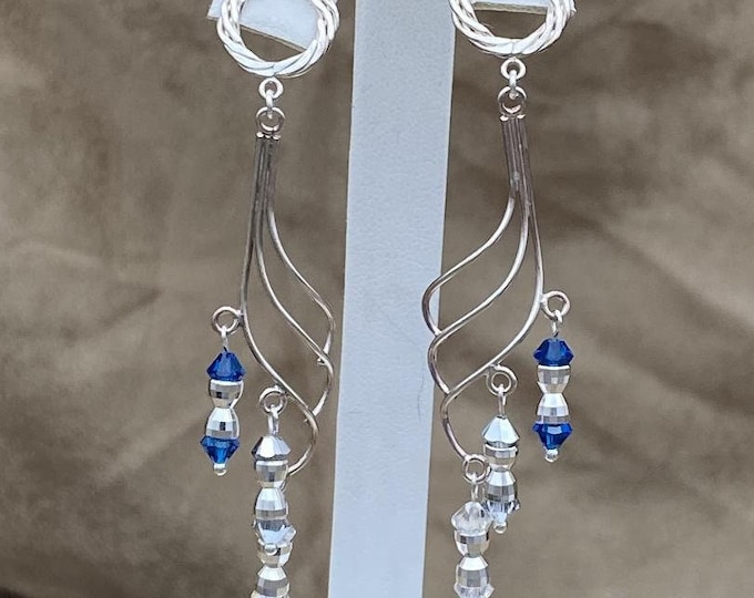 Twisted Wreath Dangle Earrings – Sterling Silver and Swarovski Crystal