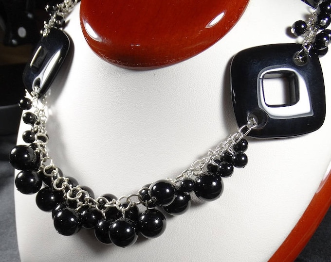 Natural Black Onyx Linked Necklace