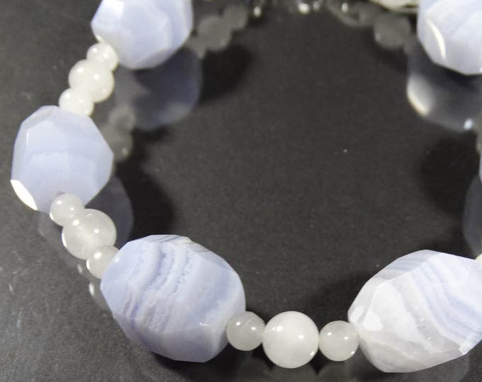 Blue Lace Agate and White Agate Bracelet