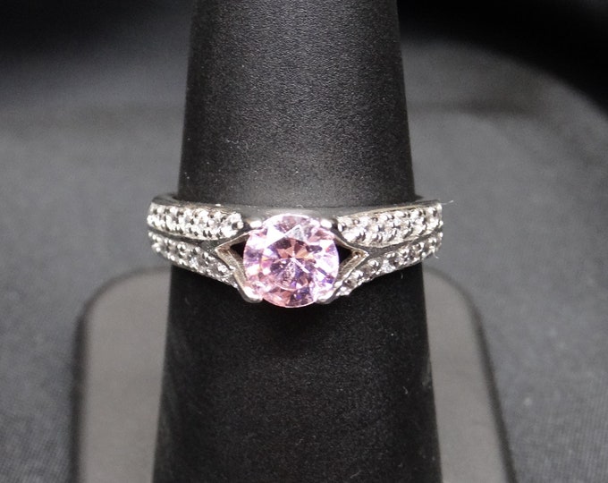 Pink Sapphire (see disclosure), White Topaz and Sterling Silver Ring