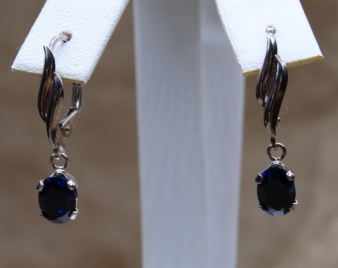 Lab Sapphire and Sterling Silver Lever Back Dangles