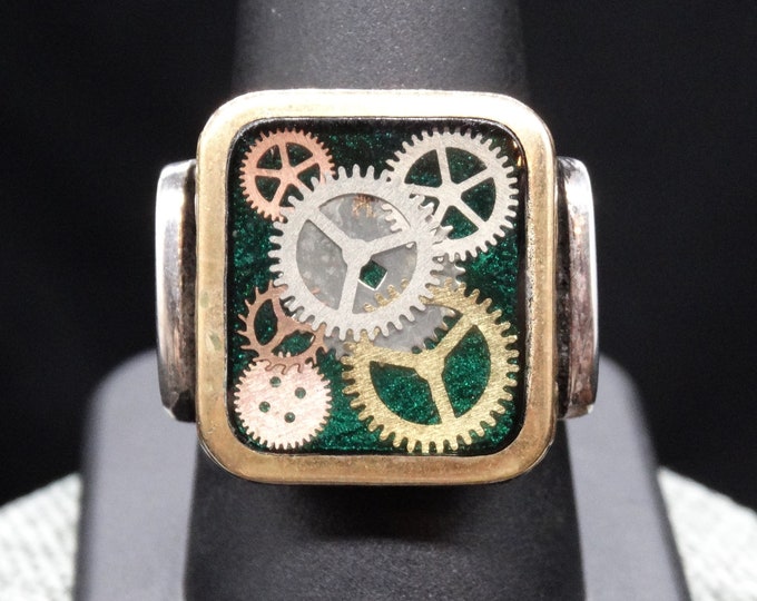 Green Clockwork Men's Ring