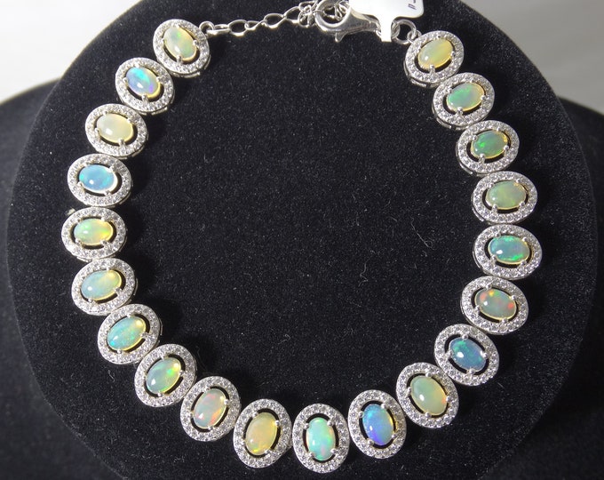 Opal Tennis Bracelet with CZ Accents