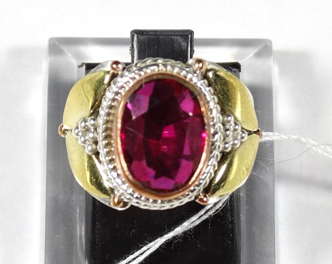 Victorian Style Lab Ruby with Sterling Silver Ring