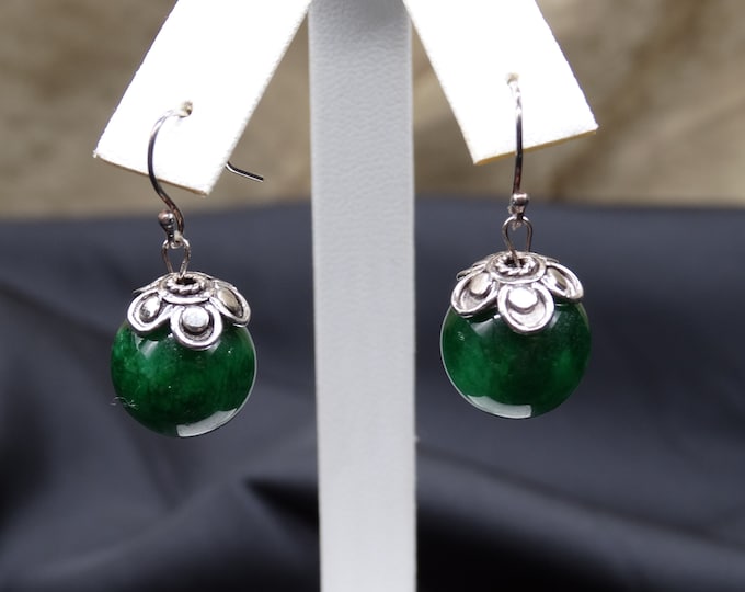 Natural Emerald Spheres and Sterling Silver Earrings