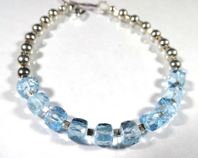 OOAK Swiss Blue Topaz and Sterling Silver Bracelet