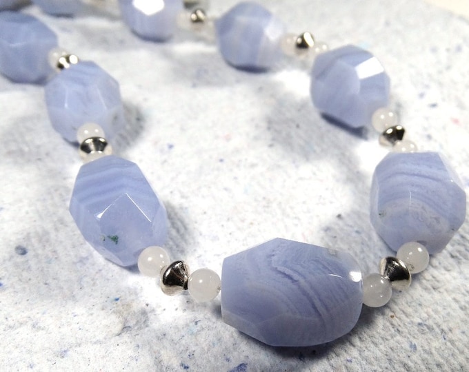 Blue Lace Agate, White Agate & Karen Hill Tribal Silver Necklace