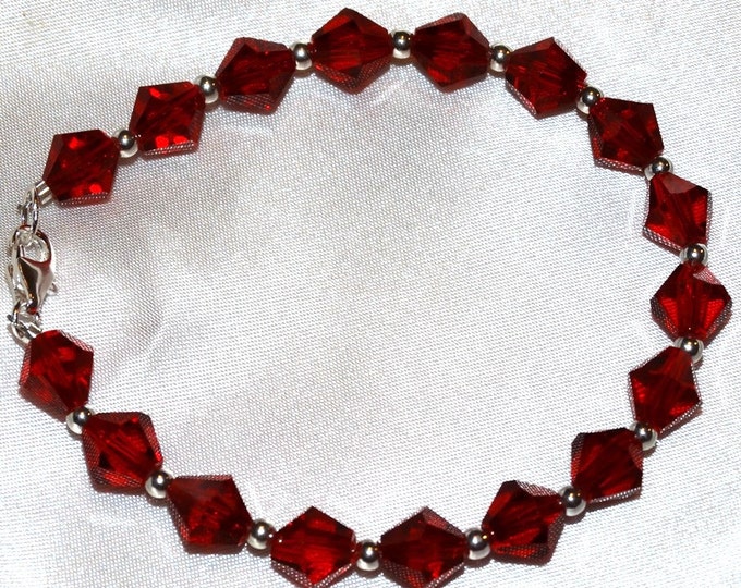 Brilliant Red Crystal and Sterling Silver Bracelet