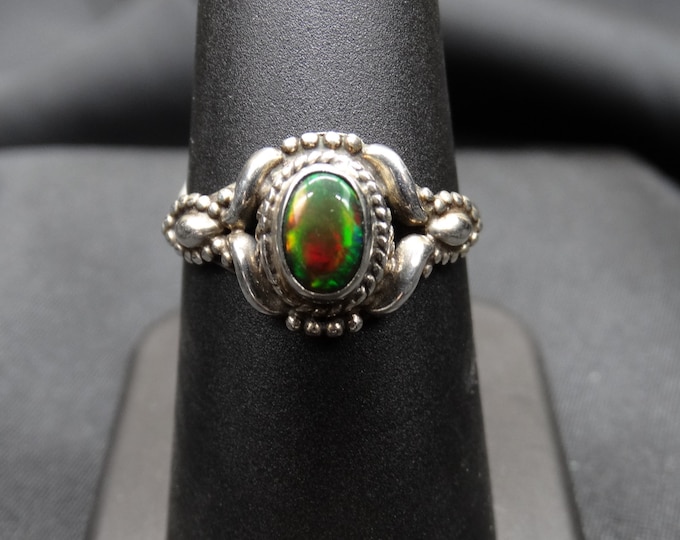 RARE Natural Chamala Ethiopian Black Opal and Sterling Silver Ring