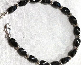 Magnetic Twist Hematite and Sterling Silver Bracelet