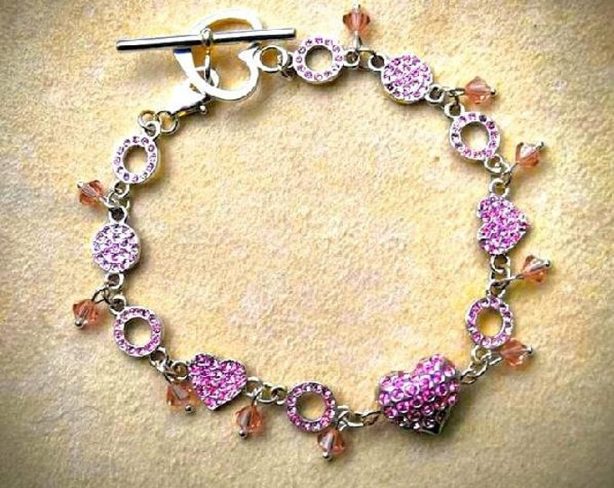 Pink Pave Swarovski Crystal and Sterling Silver Link Bracelet OOAK