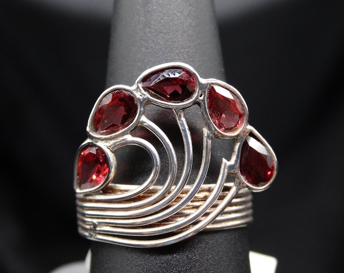 Natural Fire Garnet Crown with Wrapped Sterling Silver Wire Ring