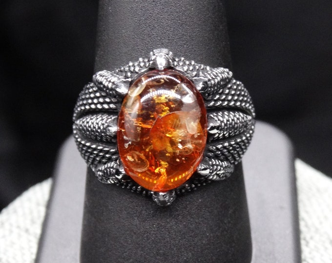 Baltic Amber and Sterling Silver Claw Ring