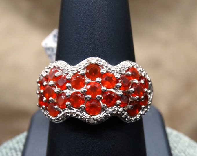 Jalisco Red Fire Opal with Diamond Accents and Platinum Vermeil Band