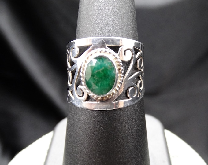 Brazilian Emerald and Sterling Filigree Cut Ring