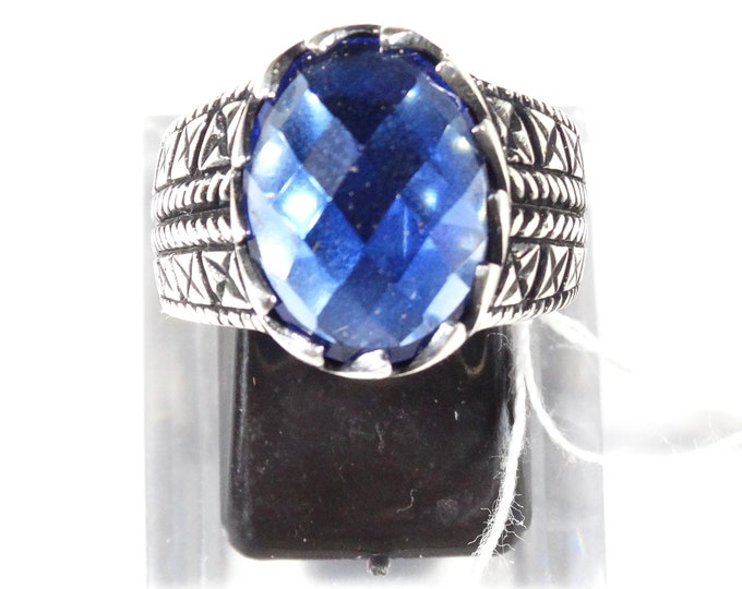 Rose Cut Lab Sapphire and Sterling Silver Ring