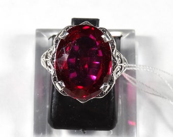 Edwardian Style Lab Ruby and Filigree Sterling Silver Ring