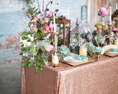 New! CHOOSE YOUR SIZE! Rose gold glitz sequin Tablecloth for vintage Wedding and Events! Custom sparkle table cloths, runners & overlays