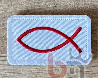Bestickter Aufnäher mit Jesusfisch – Christlicher Ichthus | Aufnäher zum Aufbügeln oder Aufnähen | Religiöses und spirituelles Accessoire