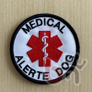 Patch personalizável de alerta médico para cães | Patch bordado fabricado na França | Patch com velcro para coleira de cães de assistência