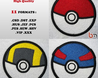 Machine Embroidery Files Pokéball - Pack of 3 Designs | Pokéball Superball Hyperball | Instant Digital Download | PES JEF DST and more