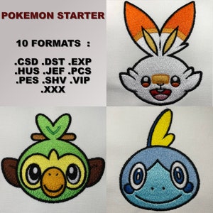 Machine Embroidery Designs - Pokemon starter Grookey , Sobble, Scorbunny