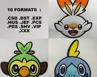 Wzory haftu maszynowego - Pokémony startowe Ouistempo, Larméléon i Flambino