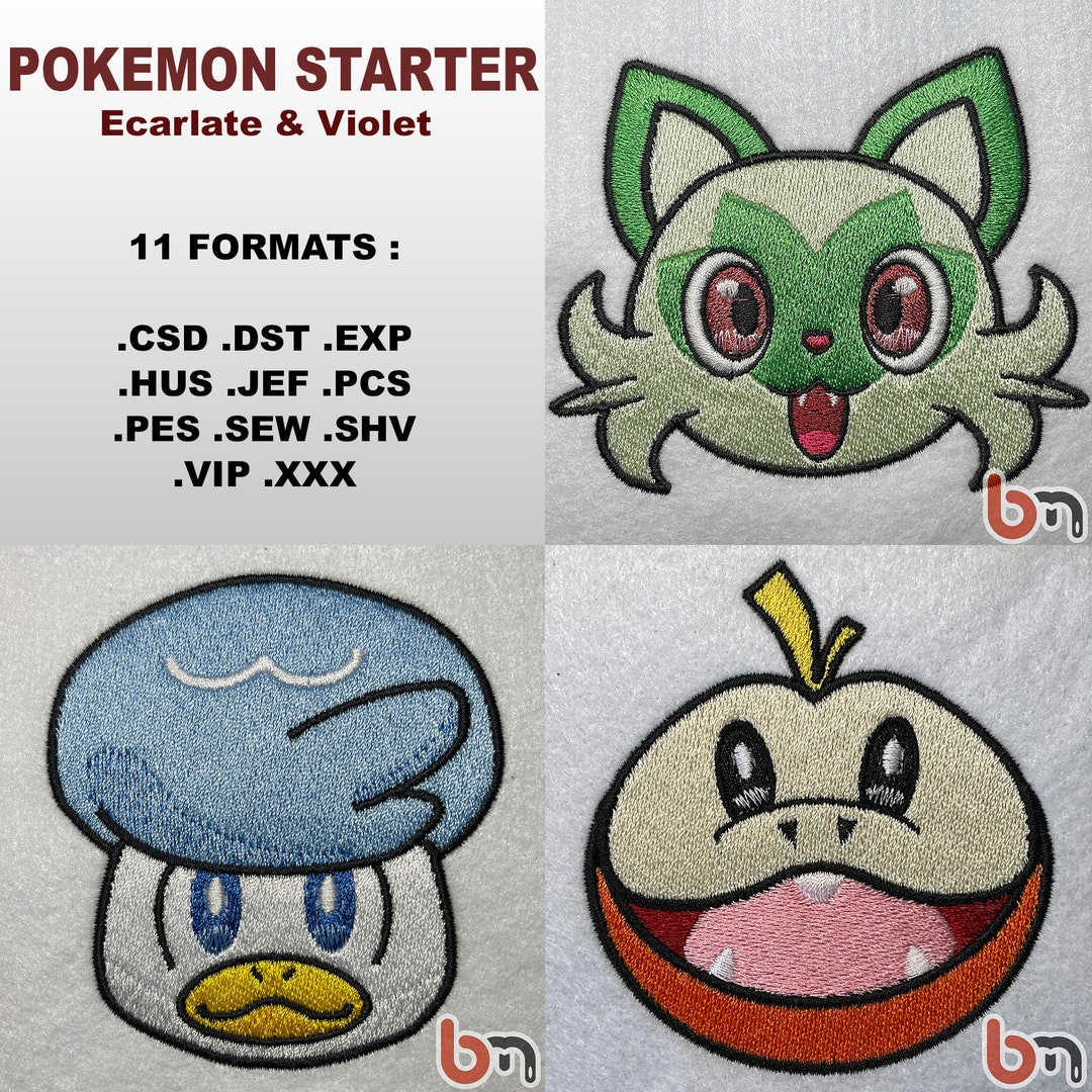 Machine Embroidery Designs Pokemon Starter Sprigatito, Quaxly Fuecoco 