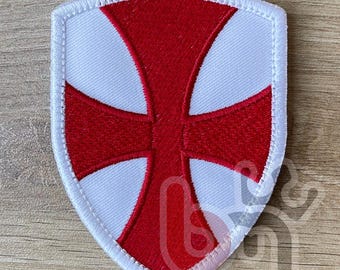 Gestickter Aufnäher mit Tempelritterkreuz | Zum Aufbügeln, Aufnähen oder Klettverschluss | Historisches und spirituelles Accessoire