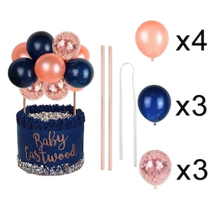 Rose Gold and Navy Blue Mini Balloon Garland Cake Topper