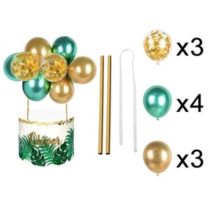 Gold, and Green Confetti Mini Balloon Garland Cake Topper | Birthday| Safari Jungle Cake Topper