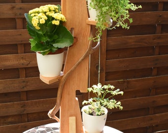 stojak na kwiaty wykonany z drewna kelo na 3 roślin