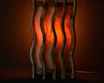 Sauna corner lamp with birch veneer, flamed