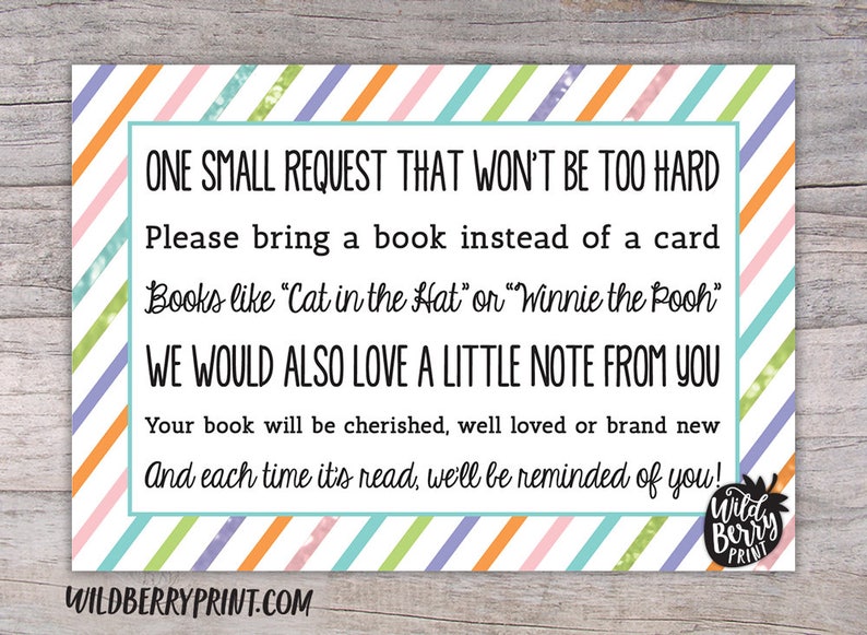 Book Request Baby Shower Cards Printable Instant Download Pdf Rain Drop Glitter Stripe Book Poem