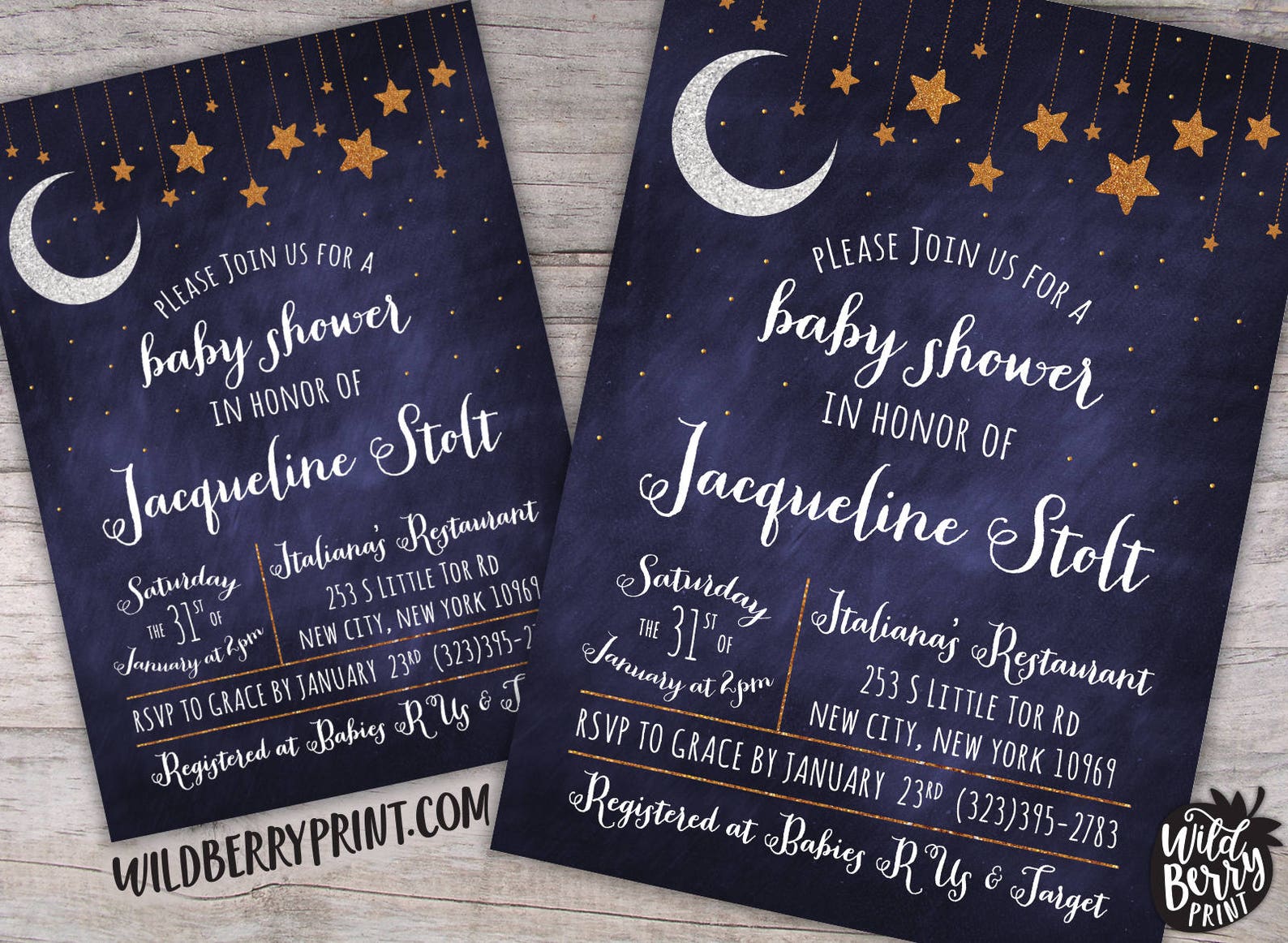 Over the Moon Starry Night Baby Shower Invitation with Free Etsy